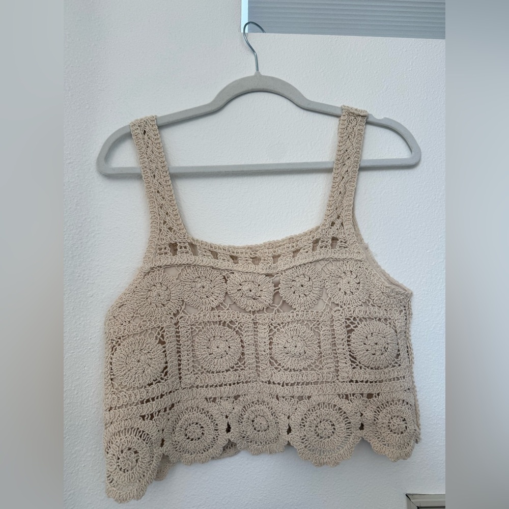 Elegant Crochet Beige Tank Top